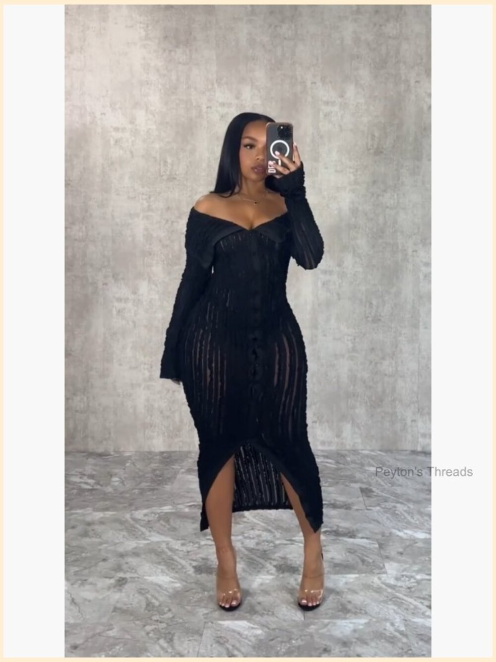 Off Shoulder Maxi Dress Long Sleeve Button Down Ruffle Mesh Bodycon Sexy - Picture 7 of 7